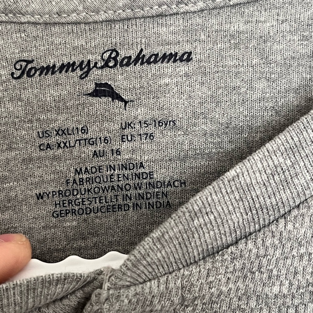 TOMMY BAHAMA Grey Neutral Basic Henley Long Sleeve T-shirt sz 16 - Picture 3 of 4